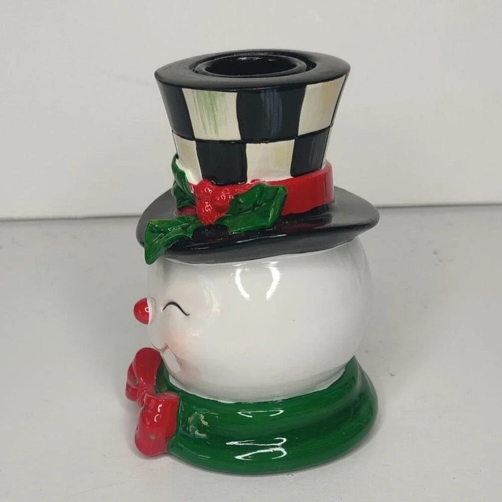 Mackenzie-Childs‎ Granny Kitschy Snowman Frosty Courtly Check Candle Holder